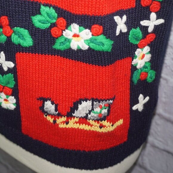 Vintage 90s Floral Christmas Knit Cardigan Sweater - Picture 7 of 13